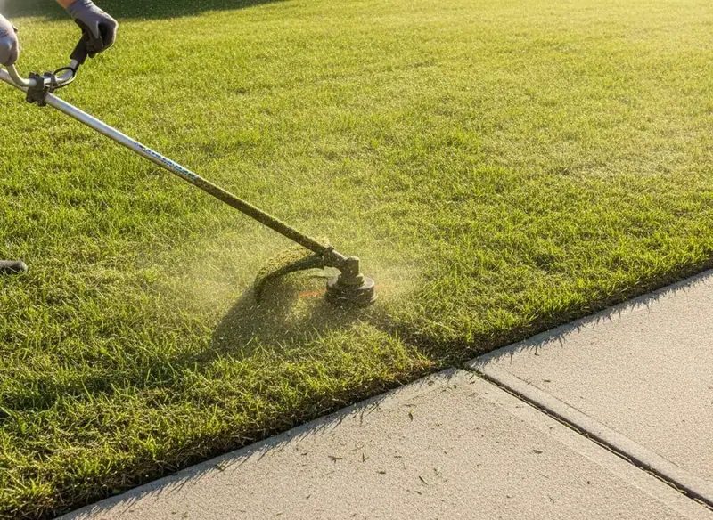 String trimmer edging a clean line along a sidewalk